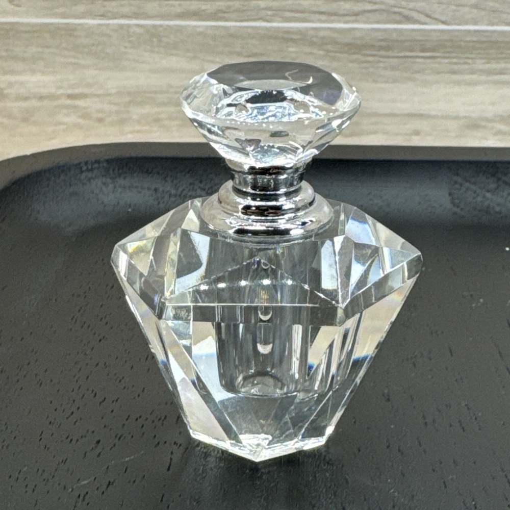 Oleg Cassini Lot Of 3 Crystal Small Perfume Bottle Glass Dauber Geometric Shape - Picture 2 of 16
